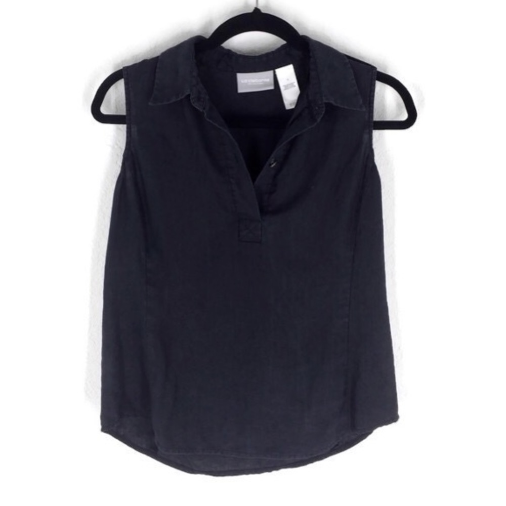Liz Claiborne Linen Tank Black Collared Lagenlook